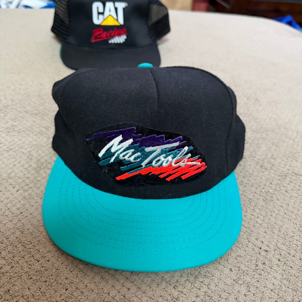 Vintage 1990s Mac Tools Snapback Hat Black Teal Green Underbrim OSFM Retro